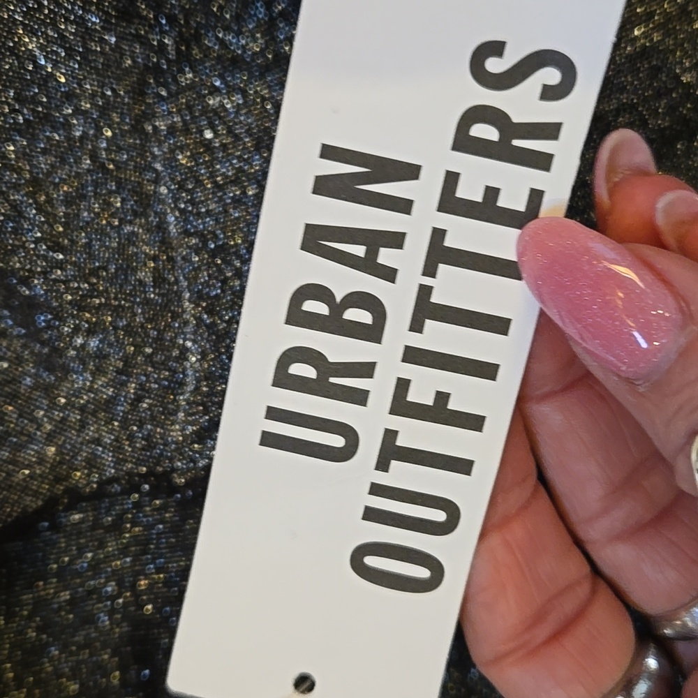 NWT Urban Outfitters Metallic Silver Open Front Tie Bell Sleeve Cardigan/Shrug - Picture 7 of 10